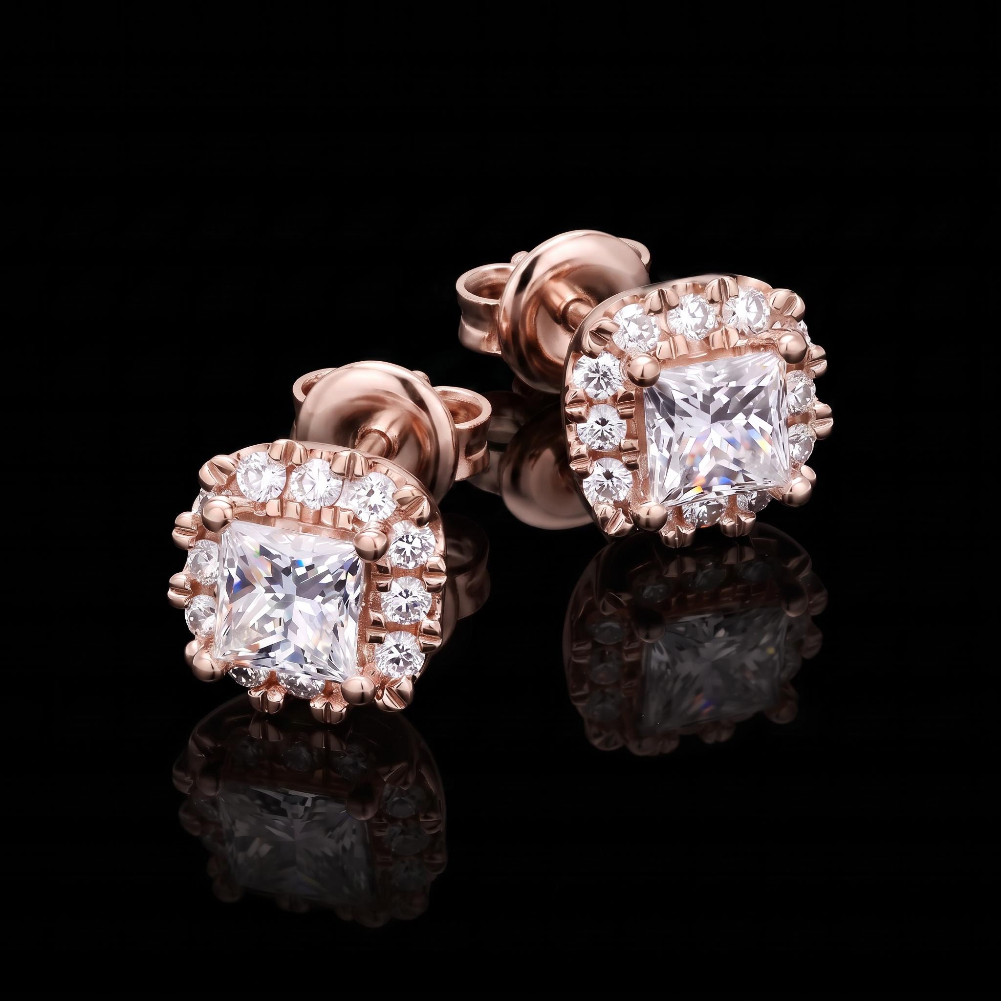 Iced Out Princess Cut Halo Cluster Stud Earrings Iced Out Princess Cut Halo Cluster Stud Earrings