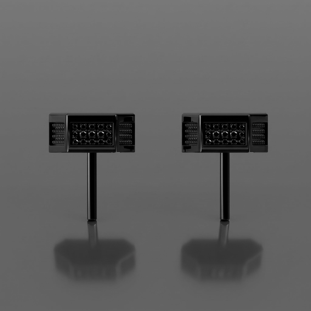 0.53 ct.tw. Glow-in-the-Dark Ghost Face Coffin Paved Black Stone Stud Earrings
