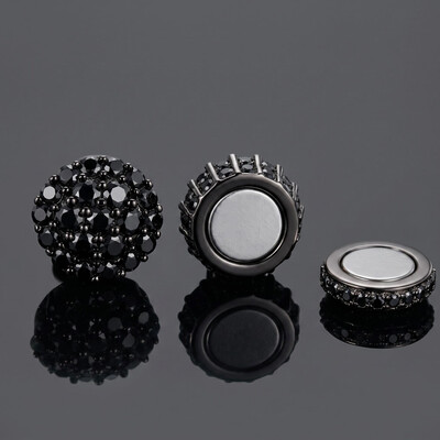 Black Round Cut Magnetic Earrings