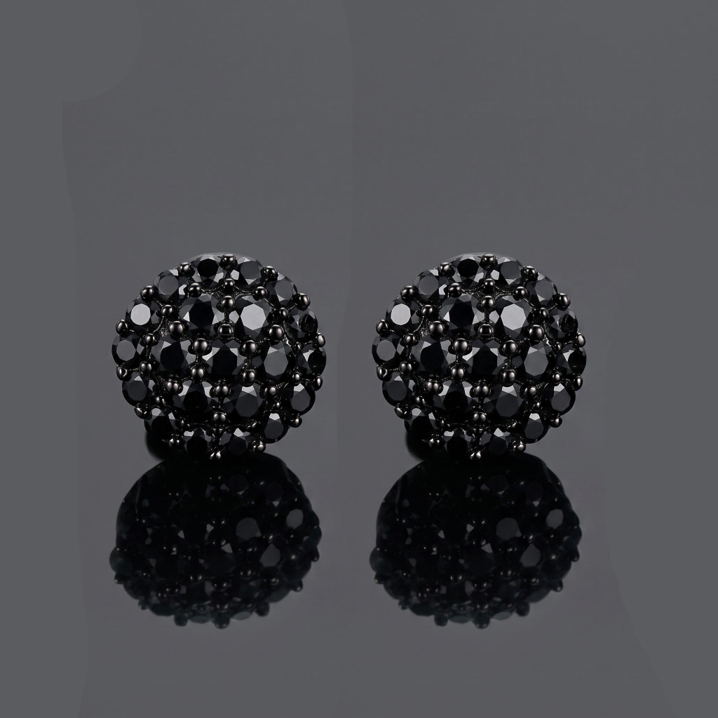 Black Round Cut Magnetic Earrings