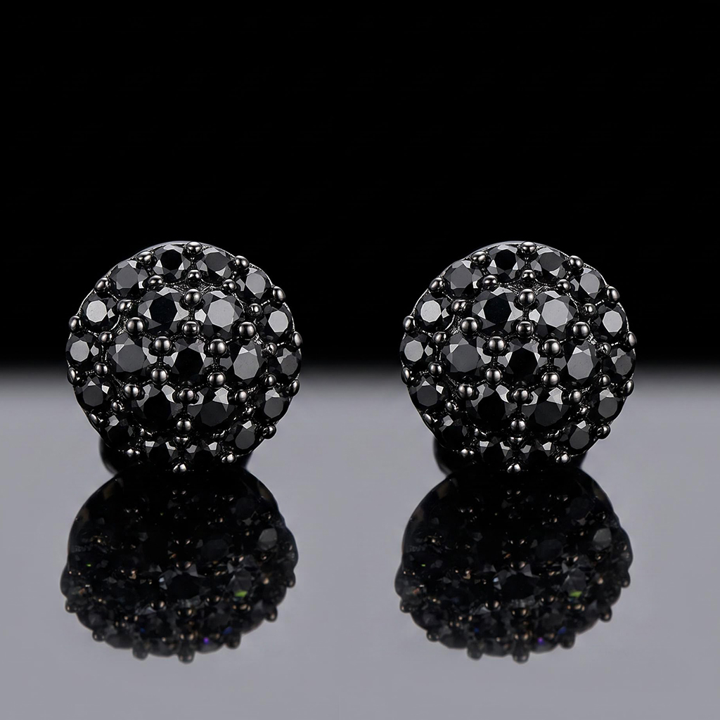Black Round Cut Magnetic Earrings