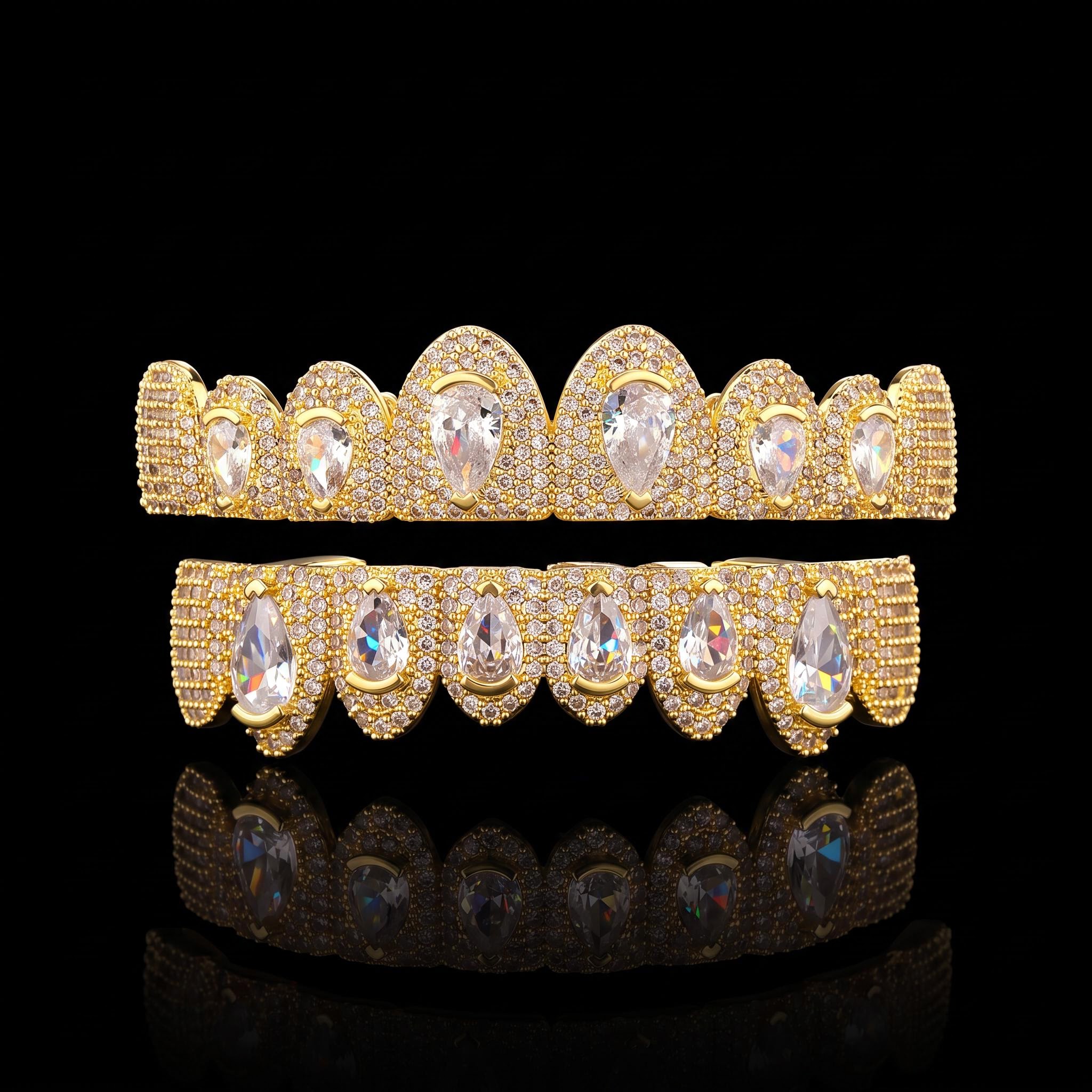 Iced Out Pear Cut Grillz Set Iced Out Pear Cut Grillz Set