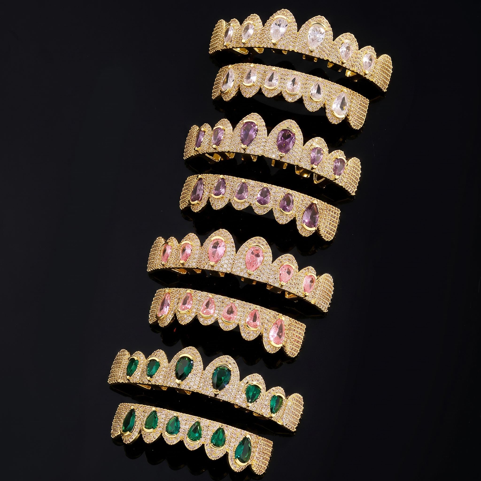 Iced Out Pear Cut Grillz Set Iced Out Pear Cut Grillz Set