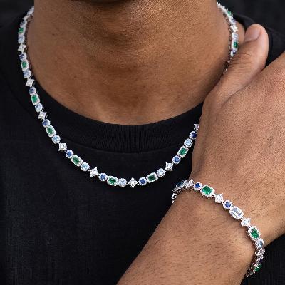 Iced Out 6mm Multi-color Tennis Chain and Bracelet Set