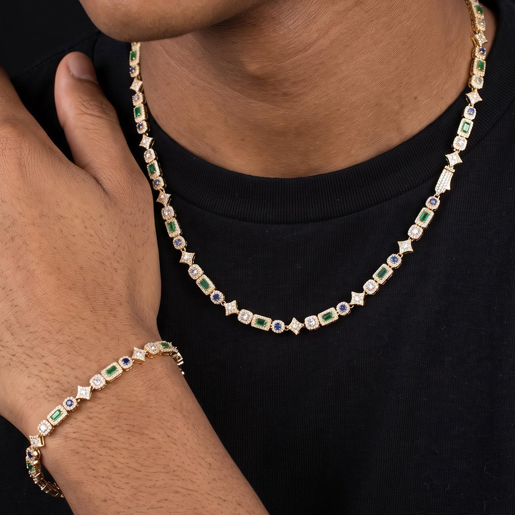 Iced Out 6mm Multi-color Tennis Chain and Bracelet Set Iced Out 6mm Multi-color Tennis Chain and Bracelet Set