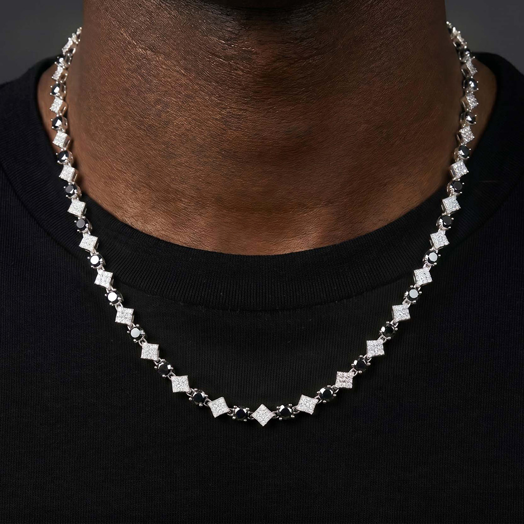 Iced Out Black&White Star Tennis Chain and Bracelet Set Iced Out Black&White Star Tennis Chain and Bracelet Set