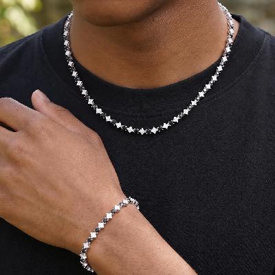 Iced Out Black&White Star Tennis Chain and Bracelet Set