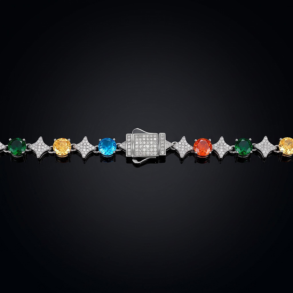 Iced Out Multi-color Star Tennis Chain and Bracelet Set Iced Out Multi-color Star Tennis Chain and Bracelet Set