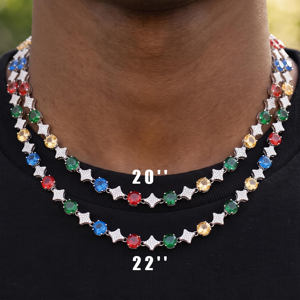 Iced Out Multi-color Star Tennis Chain and Bracelet Set Iced Out Multi-color Star Tennis Chain and Bracelet Set