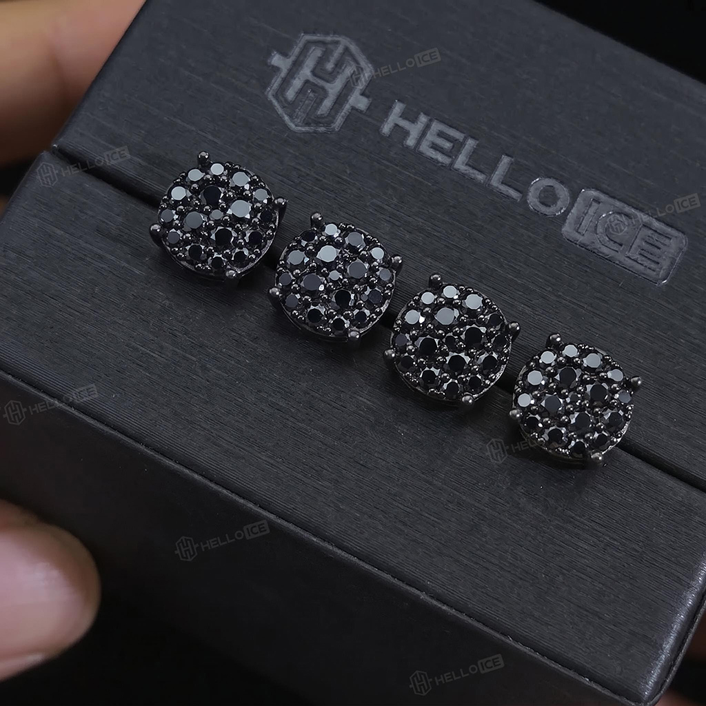 925 Silver & VVS1 Moissanite Black Round Cut Full Paved Stud Earrings
