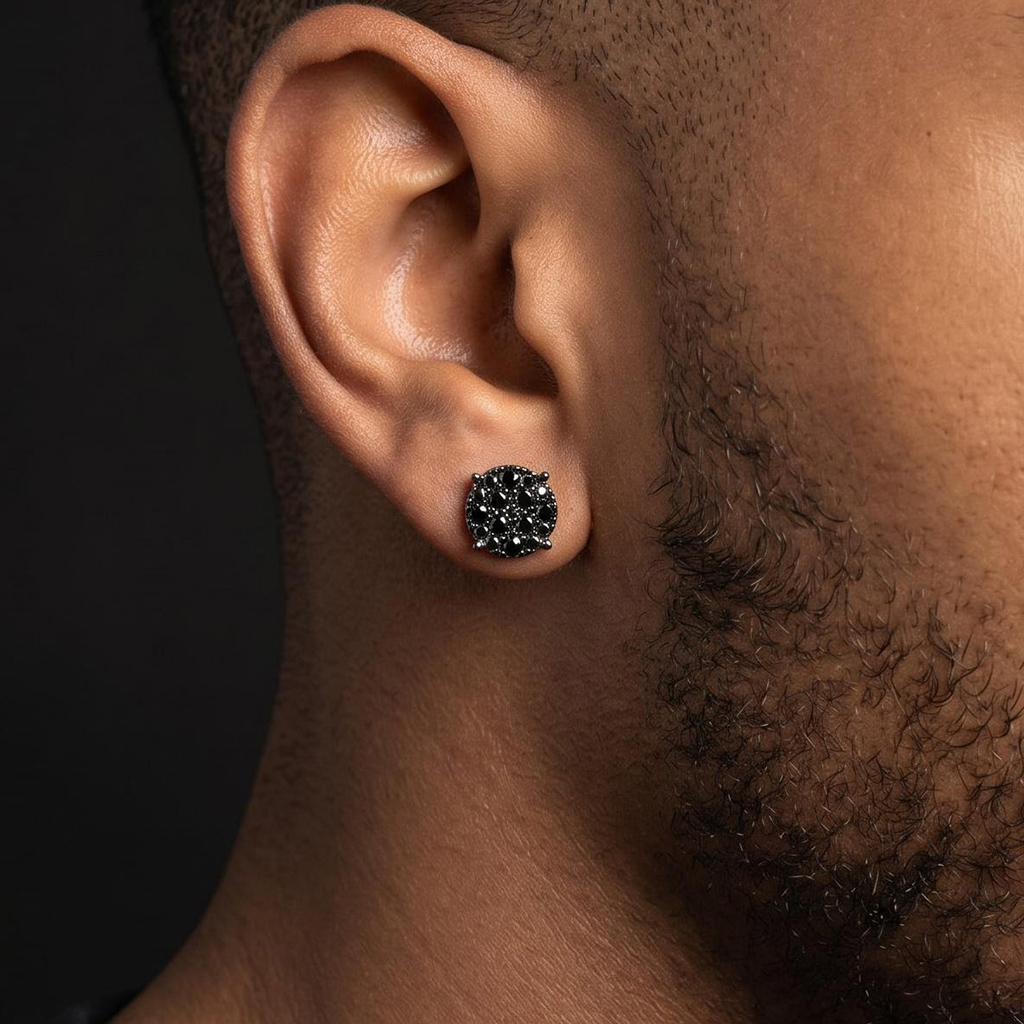 925 Silver & VVS1 Moissanite Black Round Cut Full Paved Stud Earrings