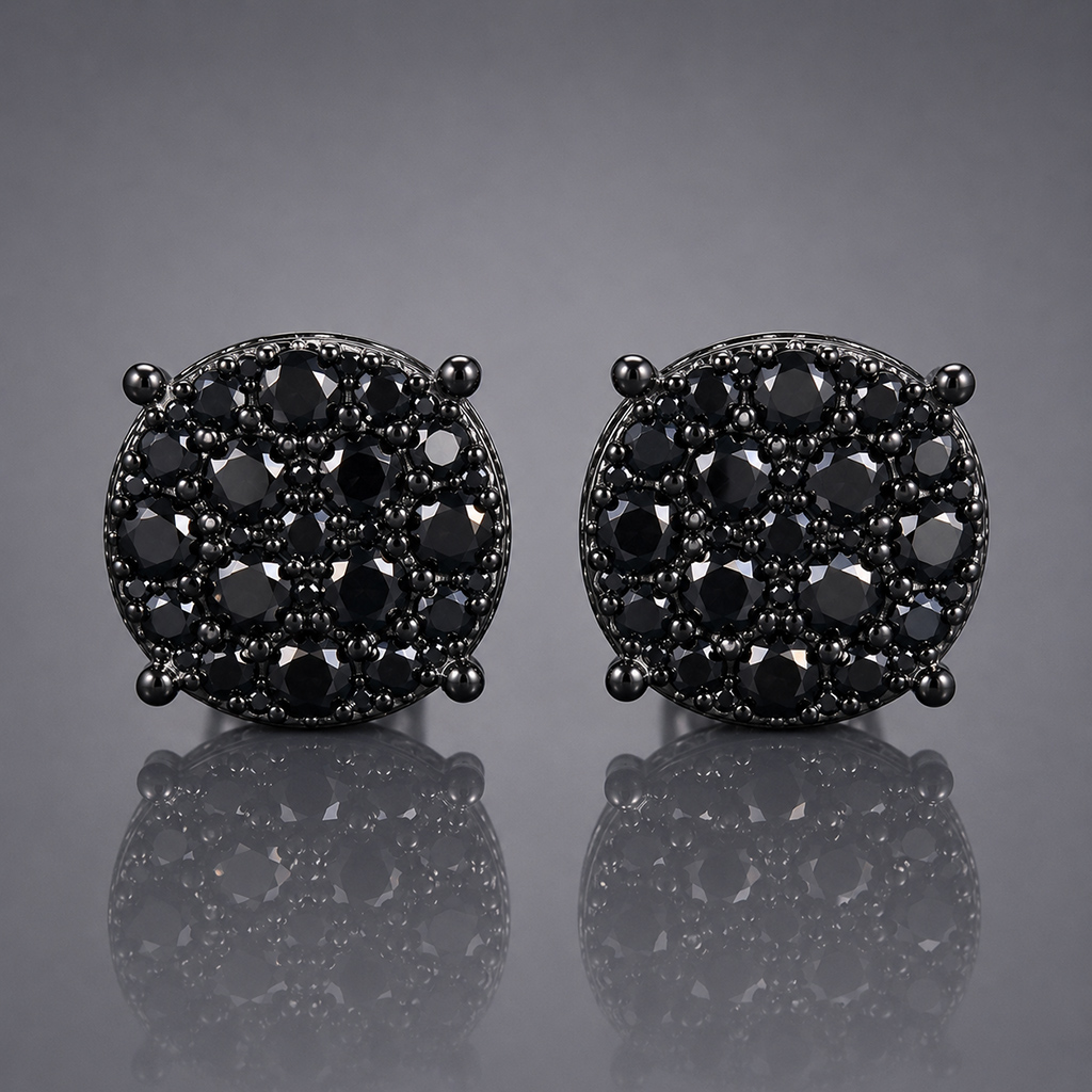 925 Silver & VVS1 Moissanite Black Round Cut Full Paved Stud Earrings