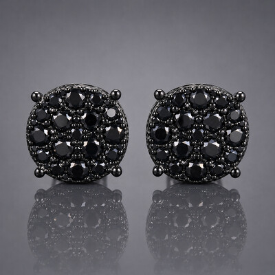 925 Silver & VVS1 Moissanite Black Round Cut Full Paved Stud Earrings