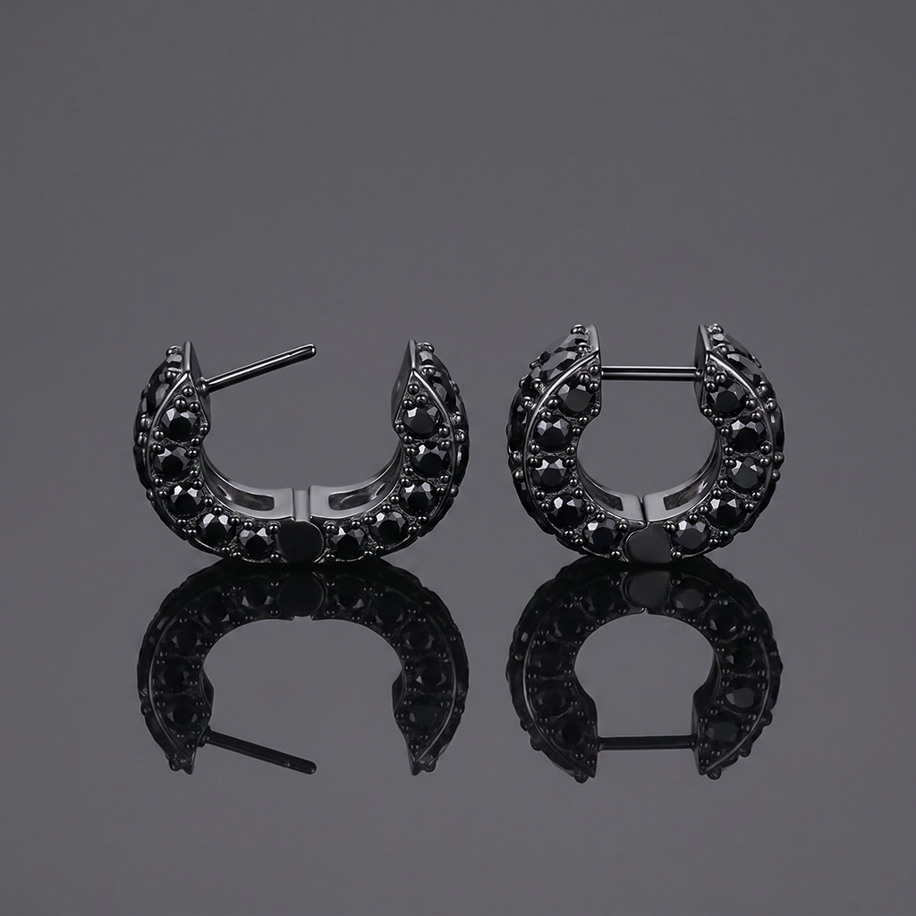 925 Silver & VVS1 Moissanite Black Hoop Earrings 925 Silver & VVS1 Moissanite Black Hoop Earrings