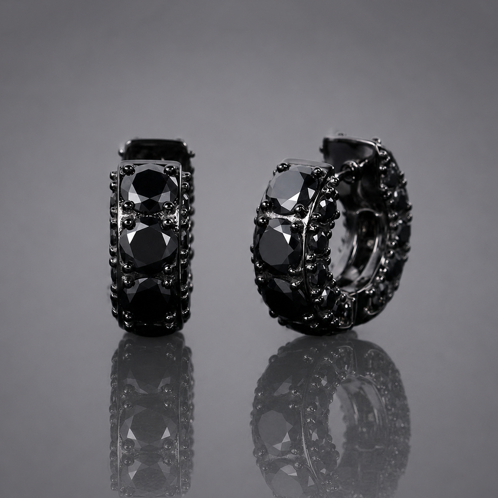 925 Silver & VVS1 Moissanite Black Hoop Earrings 925 Silver & VVS1 Moissanite Black Hoop Earrings