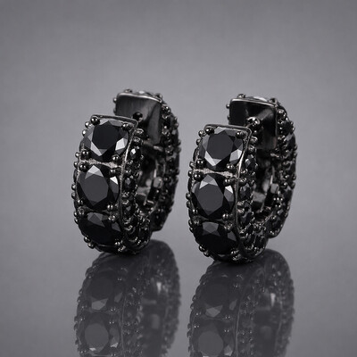 925 Silver & VVS1 Moissanite Black Hoop Earrings