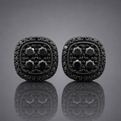 925 Silver & VVS1 Moissanite Black Cluster Halo Earrings
