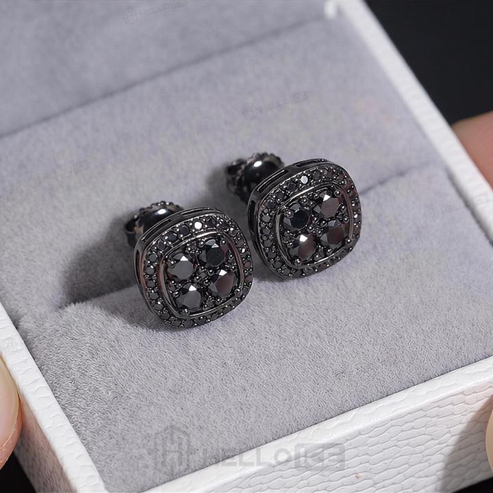 925 Silver & VVS1 Moissanite Black Cluster Halo Earrings 925 Silver & VVS1 Moissanite Black Cluster Halo Earrings