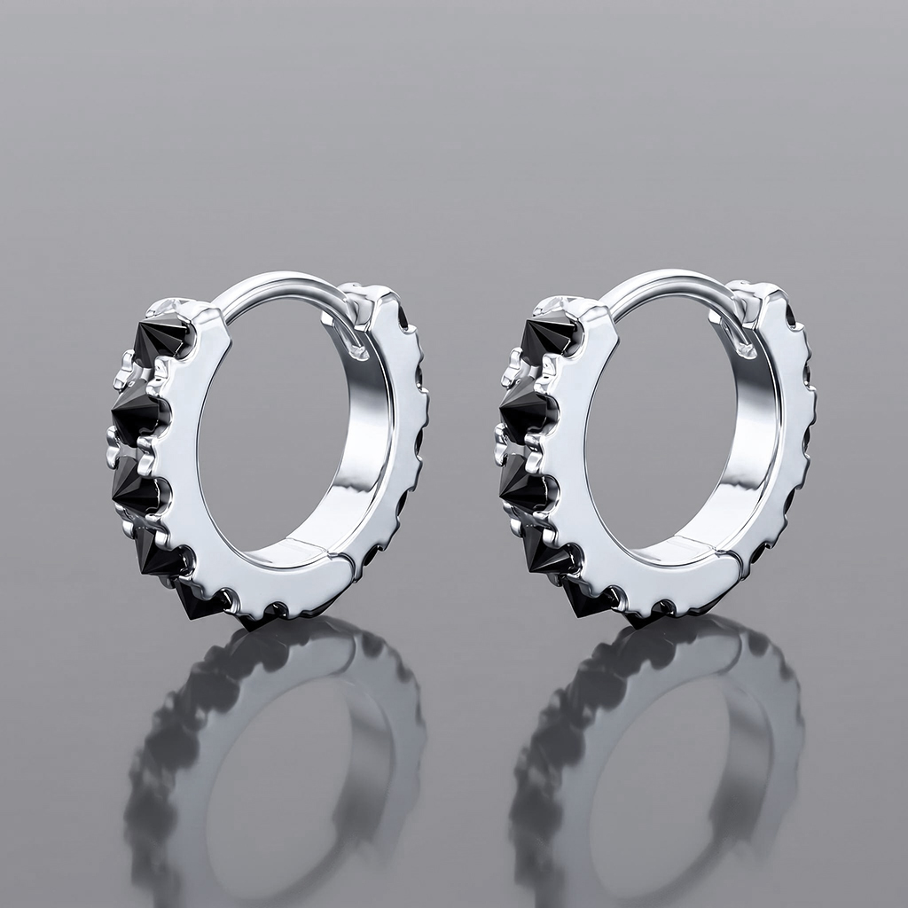 925 Silver VVS1 Black Moissanite Reverse-Set Hoop Earrings 925 Silver VVS1 Black Moissanite Reverse-Set Hoop Earrings