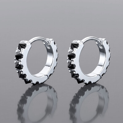 925 Silver VVS1 Black Moissanite Reverse-Set Hoop Earrings