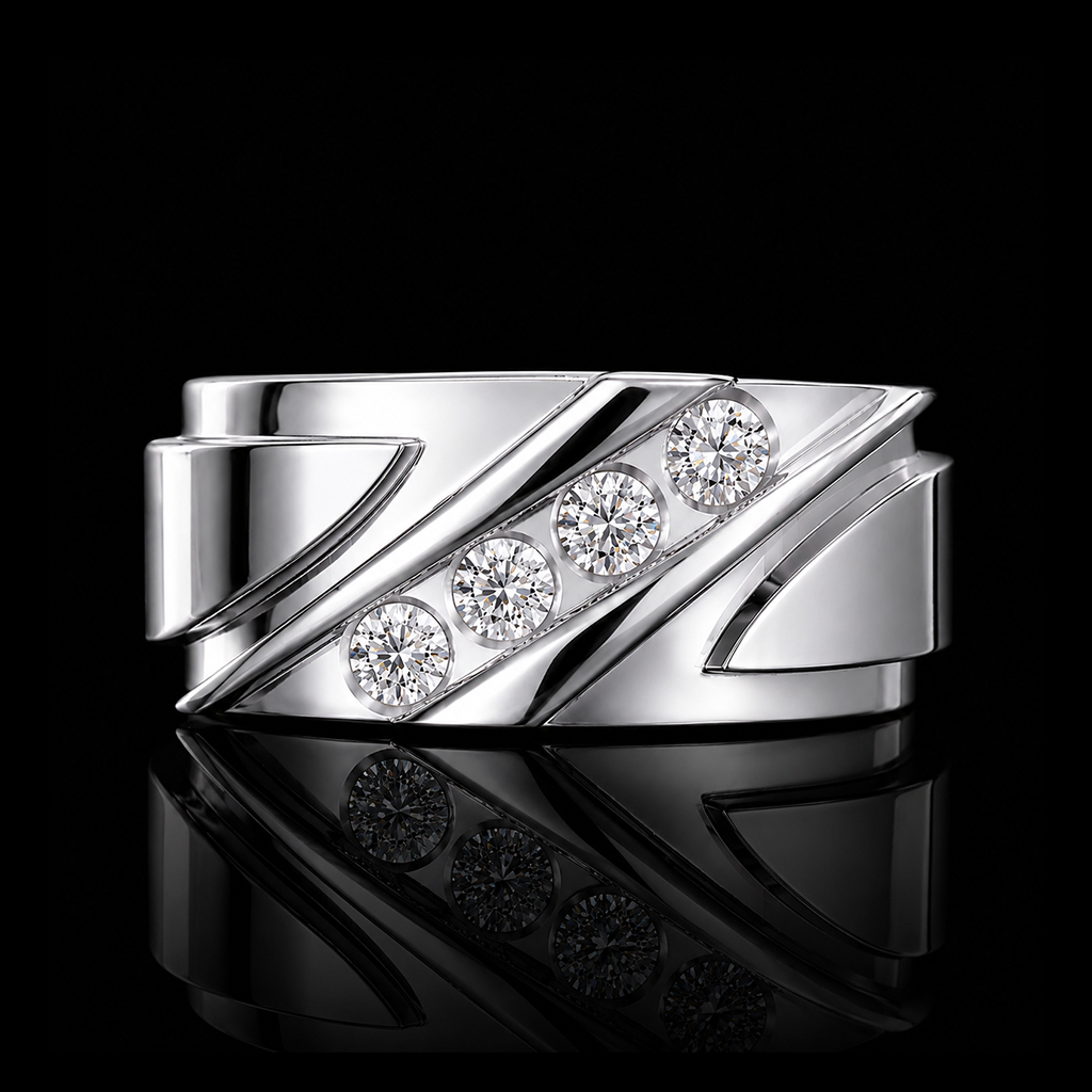 925 Silver & VVS1 Moissanite Round Channel-set Band Ring 925 Silver & VVS1 Moissanite Round Channel-set Band Ring