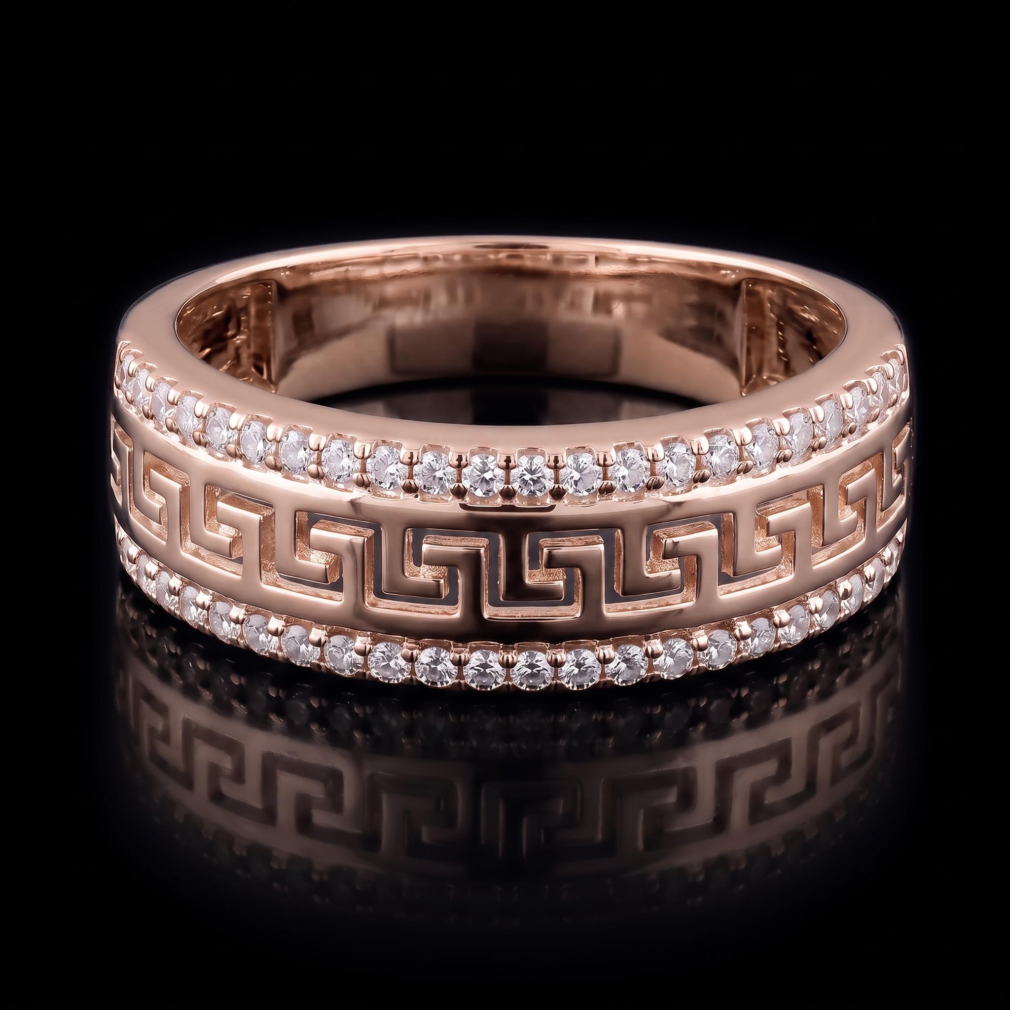 925 Silver & VVS1 Moissanite Round Diamond Greek Key Band Ring 925 Silver & VVS1 Moissanite Round Diamond Greek Key Band Ring