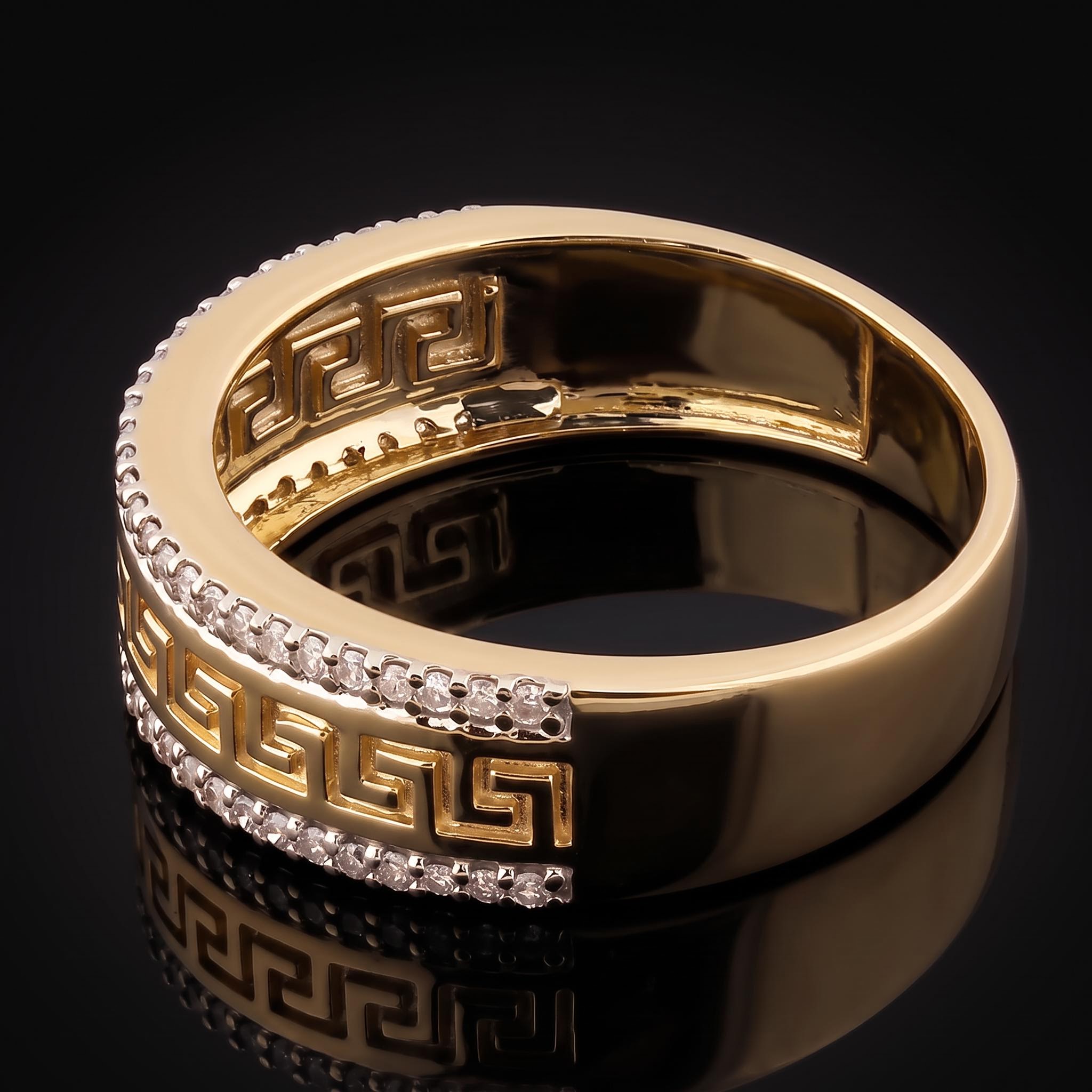 925 Silver & VVS1 Moissanite Round Diamond Greek Key Band Ring 925 Silver & VVS1 Moissanite Round Diamond Greek Key Band Ring