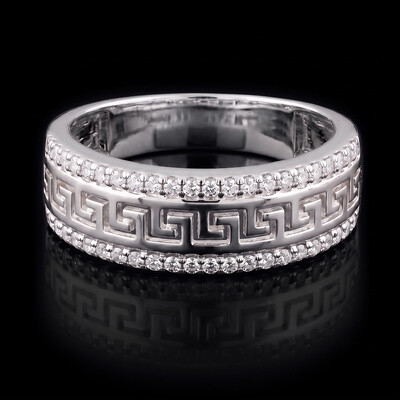 925 Silver & VVS1 Moissanite Round Diamond Greek Key Band Ring