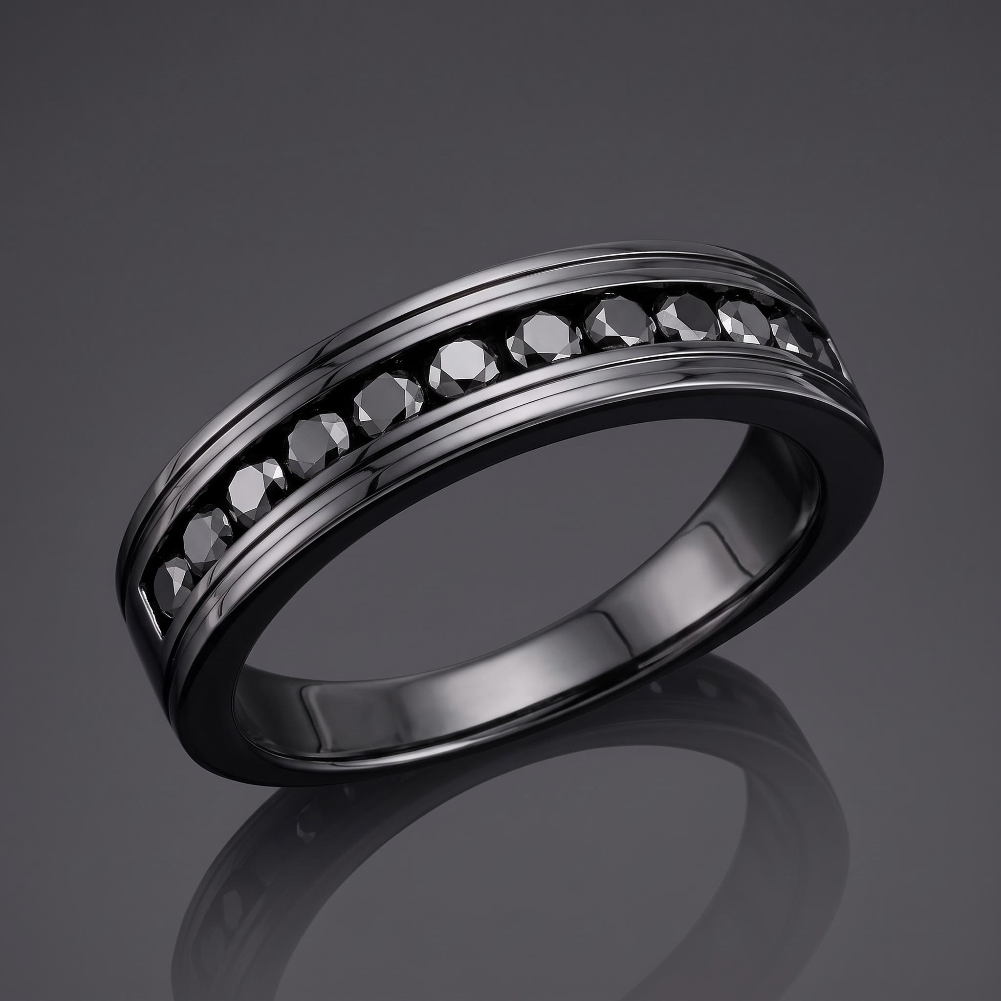 925 Silver & VVS1 Moissanite Black Diamond Band Ring 925 Silver & VVS1 Moissanite Black Diamond Band Ring