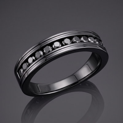 925 Silver & VVS1 Moissanite Black Diamond Band Ring