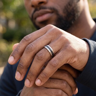 925 Silver & VVS1 Moissanite Black Diamond Band Ring