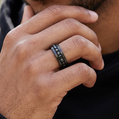 925 Silver & VVS1 Moissanite Black Diamond Band Ring