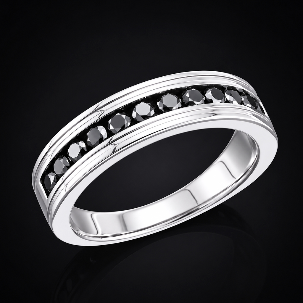925 Silver & VVS1 Moissanite Black Diamond Band Ring 925 Silver & VVS1 Moissanite Black Diamond Band Ring