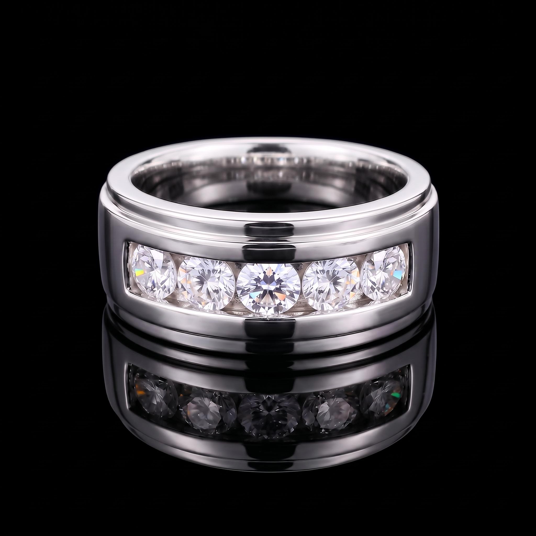 925 Silver & VVS1 Moissanite 9mm 2.0 CTW Round Cut Men's Engagement Ring 925 Silver & VVS1 Moissanite 9mm 2.0 CTW Round Cut Men's Engagement Ring