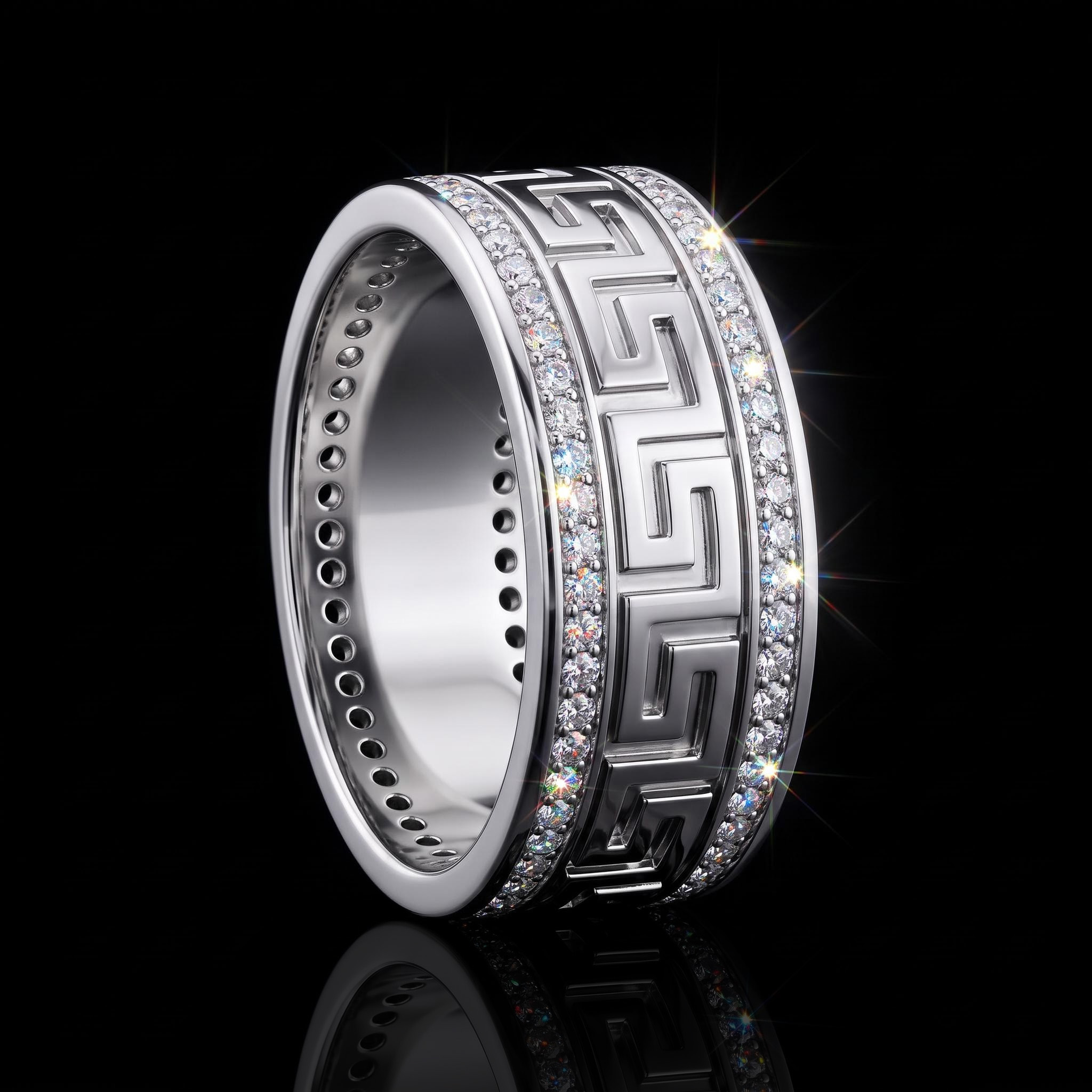 925 Silver & VVS1 Moissanite Greek Key Wedding Band 925 Silver & VVS1 Moissanite Greek Key Wedding Band