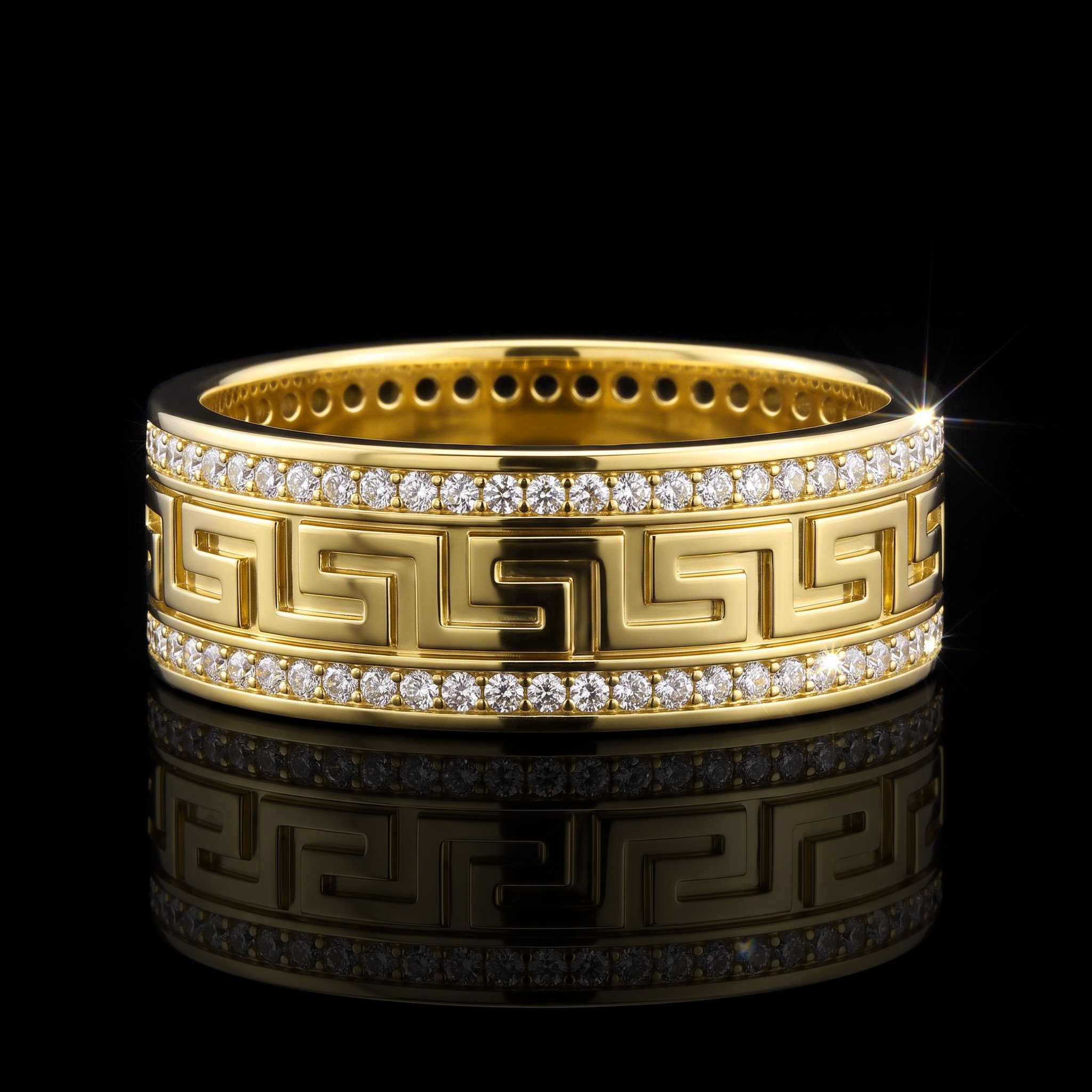 925 Silver & VVS1 Moissanite Greek Key Wedding Band 925 Silver & VVS1 Moissanite Greek Key Wedding Band