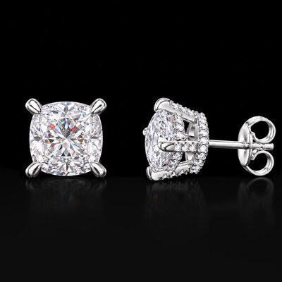 925 Silver & VVS1 Moissanite Cushion Cut Full Pavé Sides Earrings