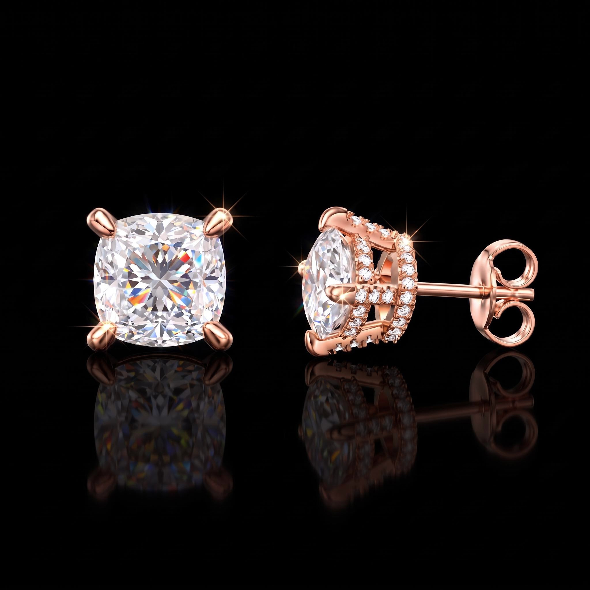 925 Silver & VVS1 Moissanite Cushion Cut Full Pavé Sides Earrings
