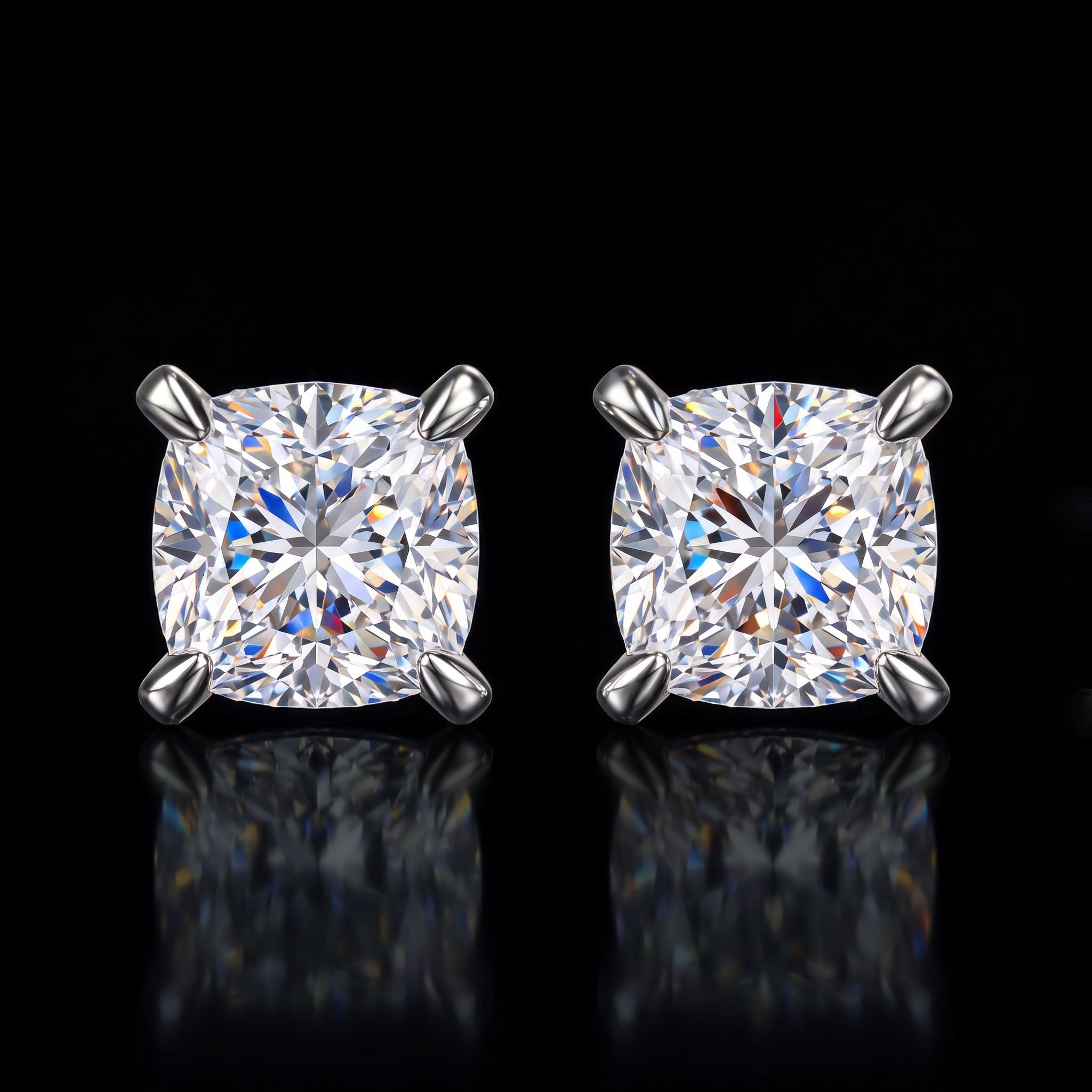 925 Silver & VVS1 Moissanite Cushion Cut Full Pavé Sides Earrings