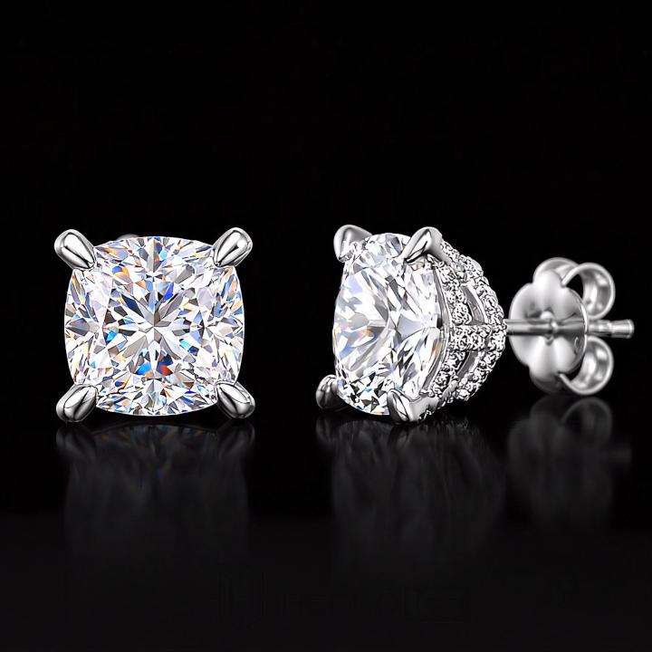 925 Silver & VVS1 Moissanite Cushion Cut Full Pavé Sides Earrings