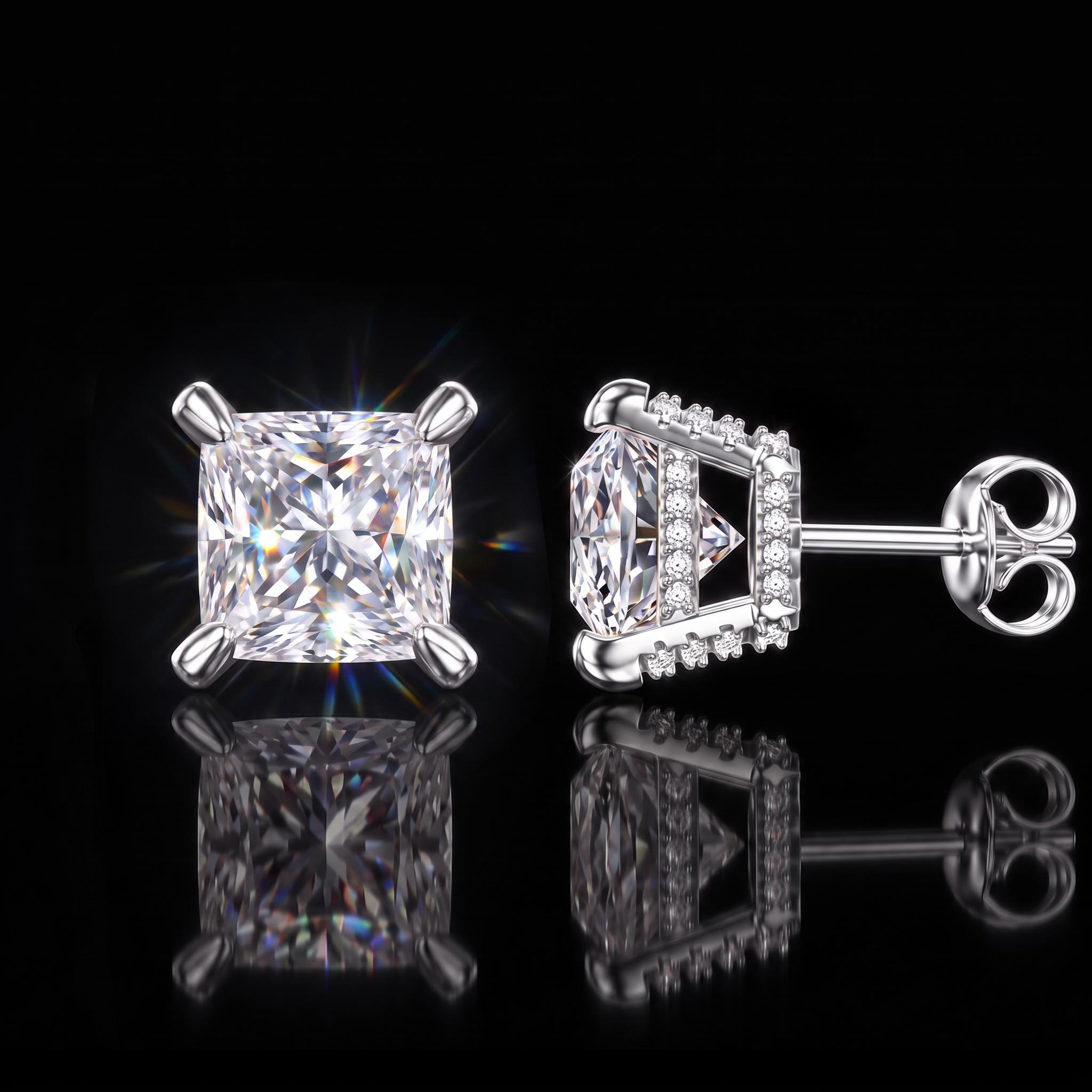 925 Silver & VVS1 Moissanite Princess Cut Pavé Stud Earrings 925 Silver & VVS1 Moissanite Princess Cut Pavé Stud Earrings