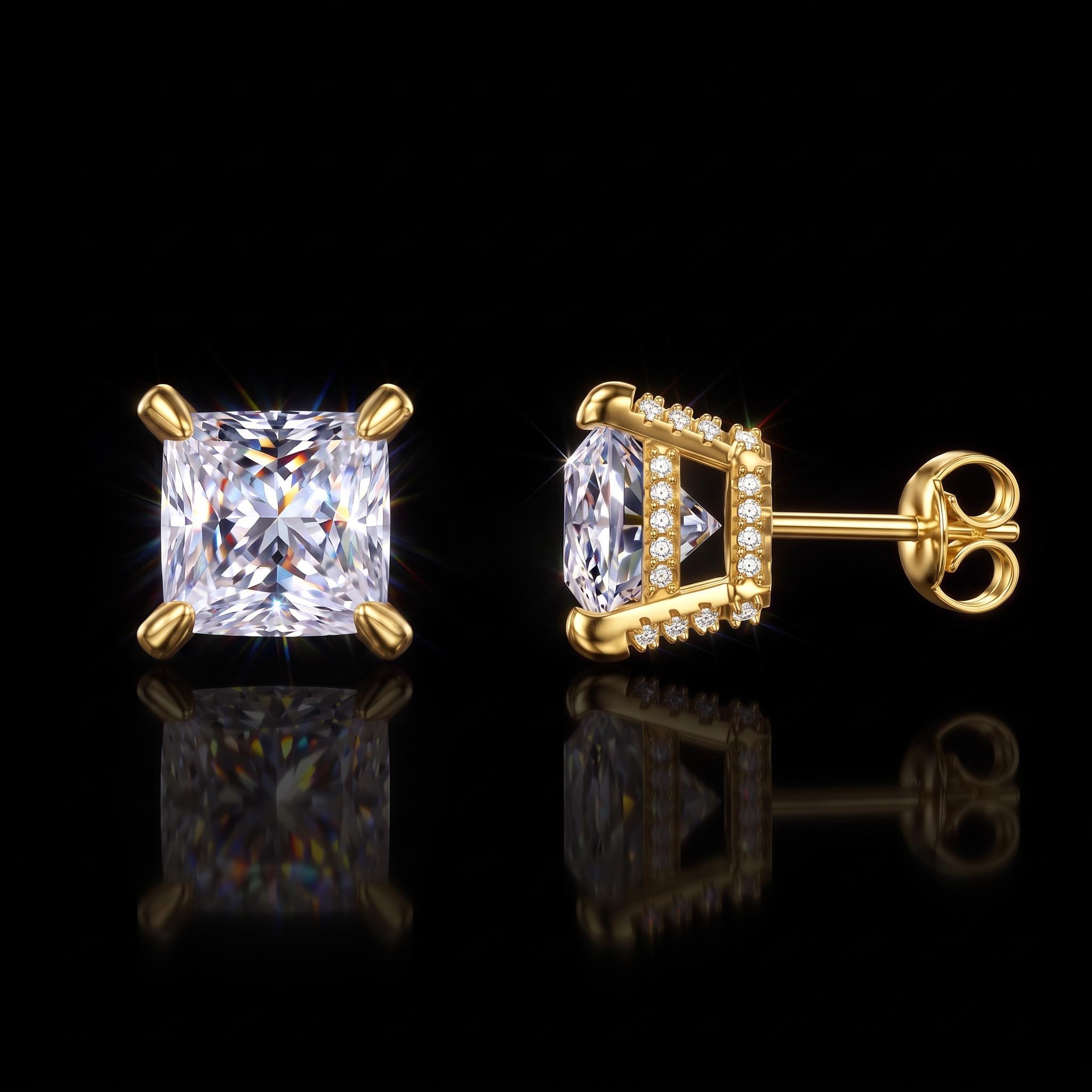925 Silver & VVS1 Moissanite Princess Cut Pavé Stud Earrings 925 Silver & VVS1 Moissanite Princess Cut Pavé Stud Earrings