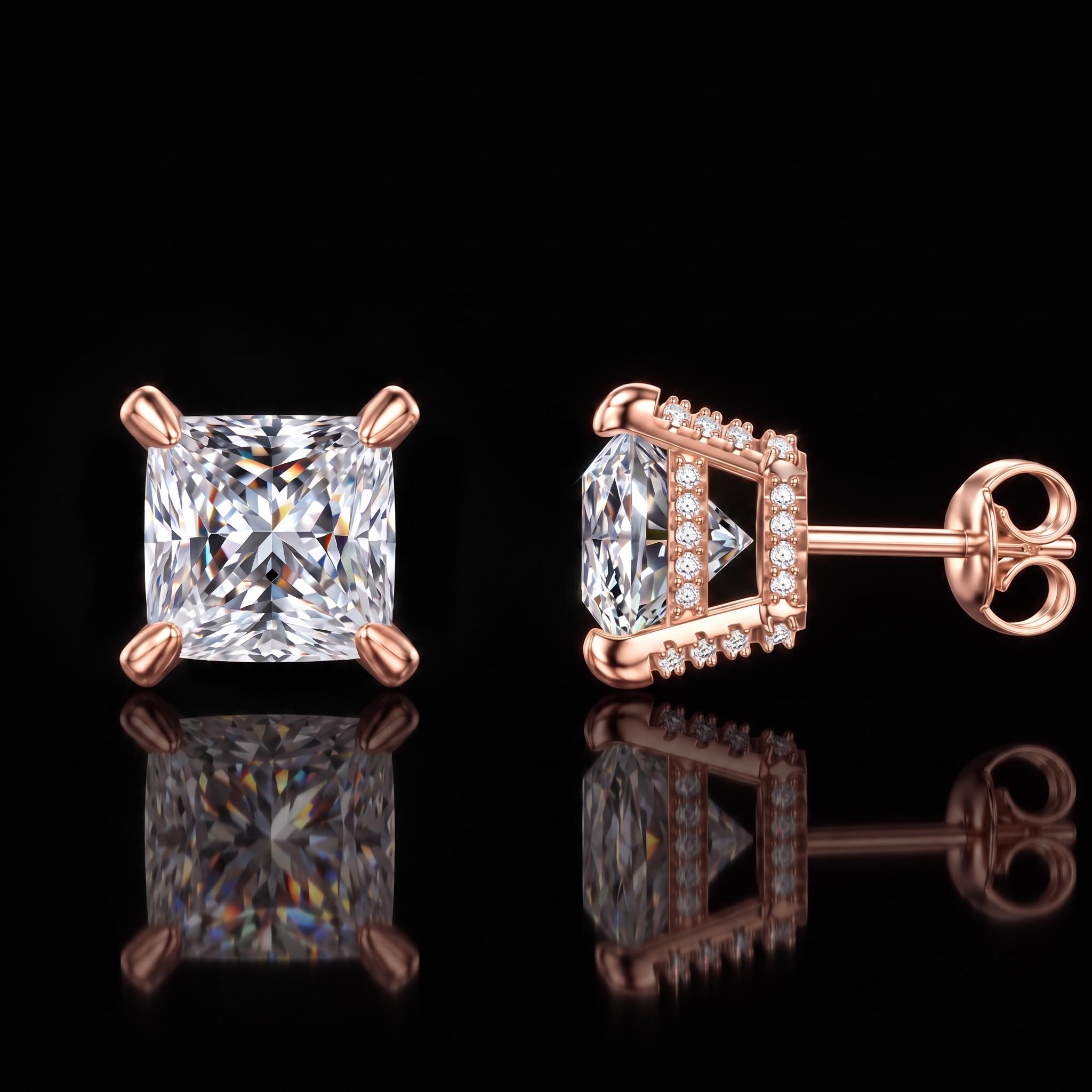 925 Silver & VVS1 Moissanite Princess Cut Pavé Stud Earrings 925 Silver & VVS1 Moissanite Princess Cut Pavé Stud Earrings