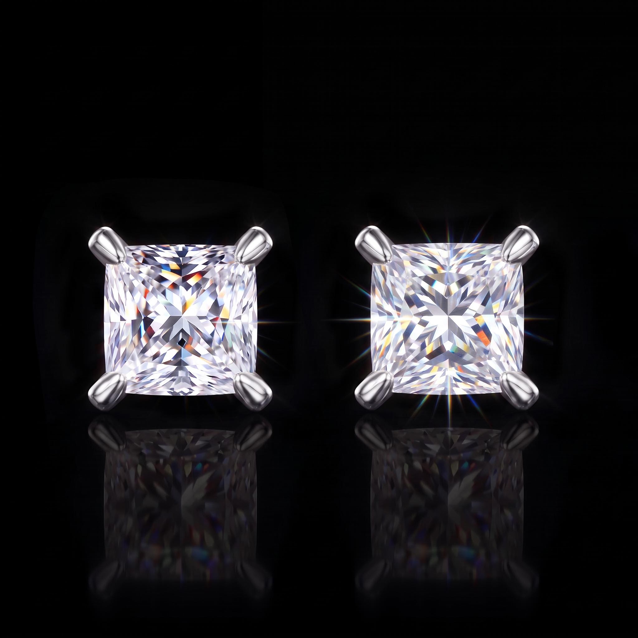 925 Silver & VVS1 Moissanite Princess Cut Pavé Stud Earrings 925 Silver & VVS1 Moissanite Princess Cut Pavé Stud Earrings
