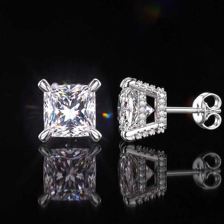925 Silver & VVS1 Moissanite Princess Cut Pavé Stud Earrings 925 Silver & VVS1 Moissanite Princess Cut Pavé Stud Earrings