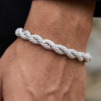 7.5mm 925 Silver & VVS1 Moissanite Rope Bracelet