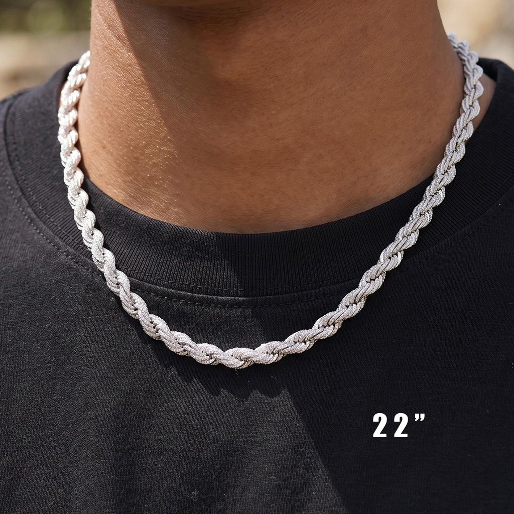 7.5mm 925 Silver & VVS1 Moissanite Rope Chain 7.5mm 925 Silver & VVS1 Moissanite Rope Chain
