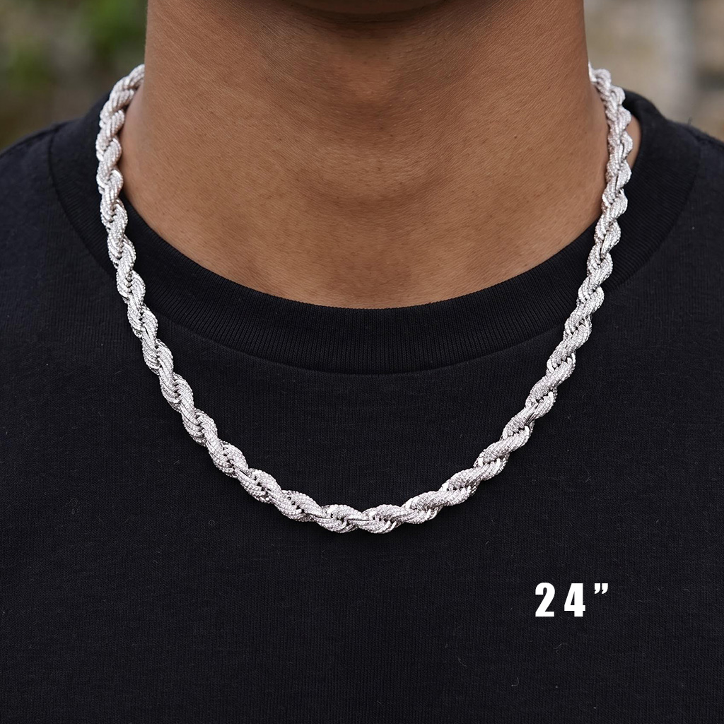 7.5mm 925 Silver & VVS1 Moissanite Rope Chain 7.5mm 925 Silver & VVS1 Moissanite Rope Chain