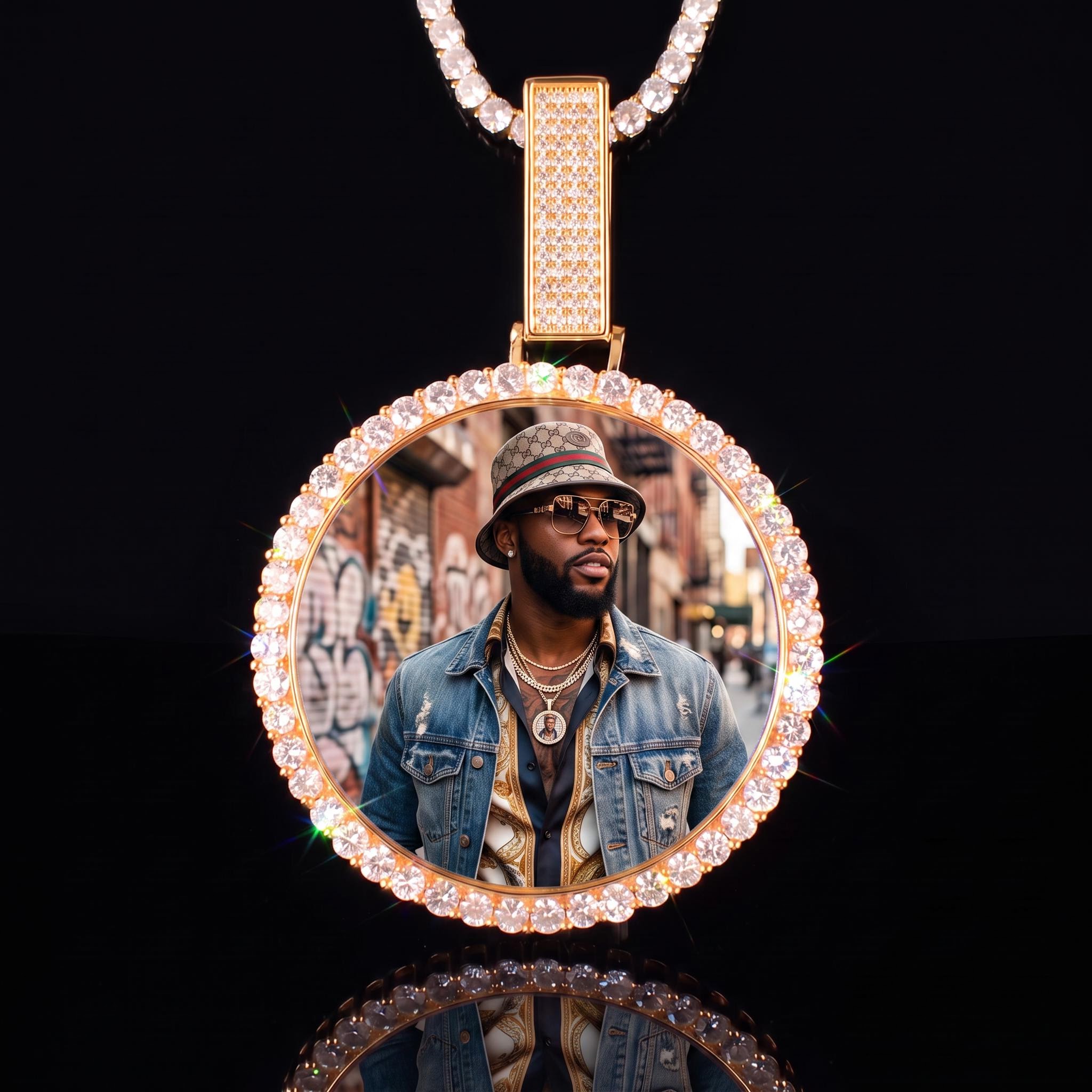 Iced Out 2.6-Inch Round Custom Photo Pendant Iced Out 2.6-Inch Round Custom Photo Pendant
