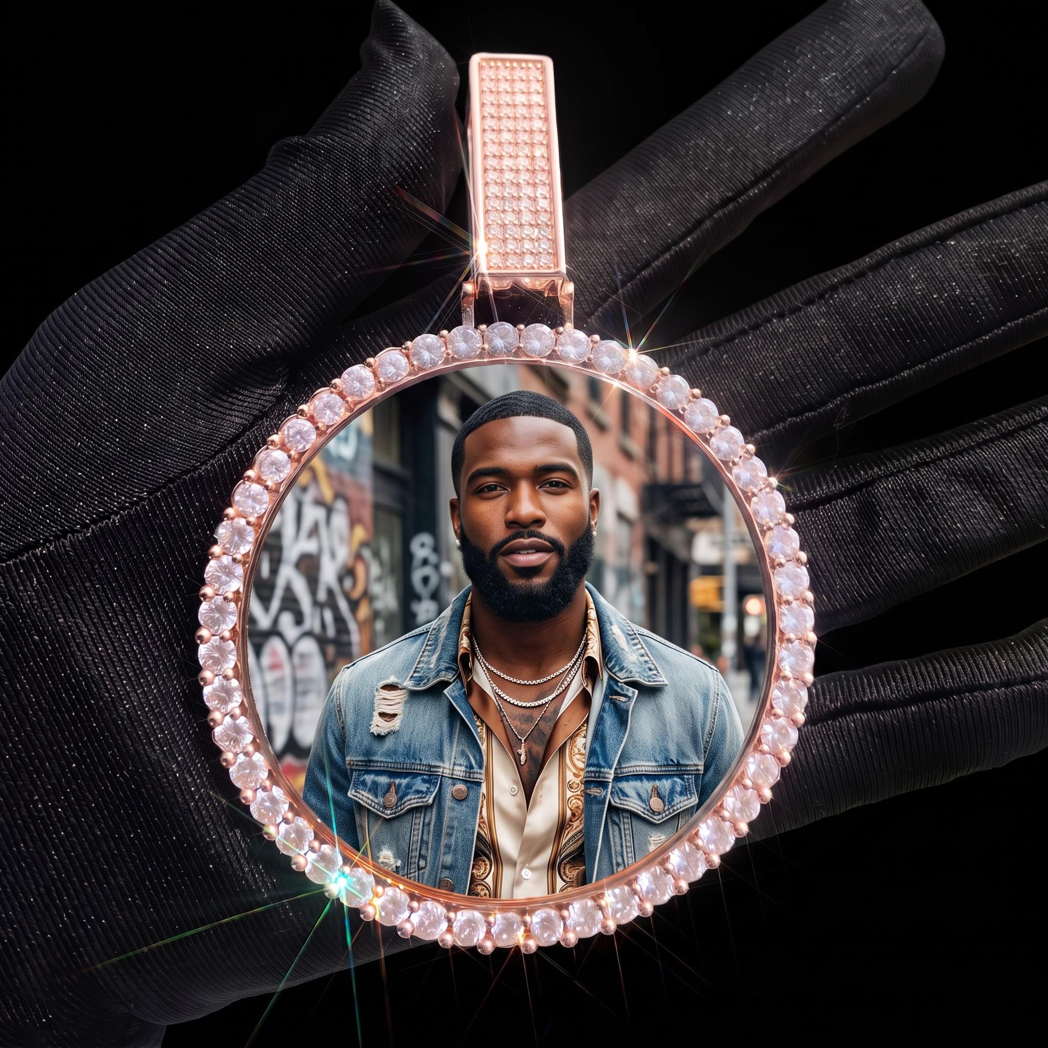 Iced Out 2.6-Inch Round Custom Photo Pendant Iced Out 2.6-Inch Round Custom Photo Pendant